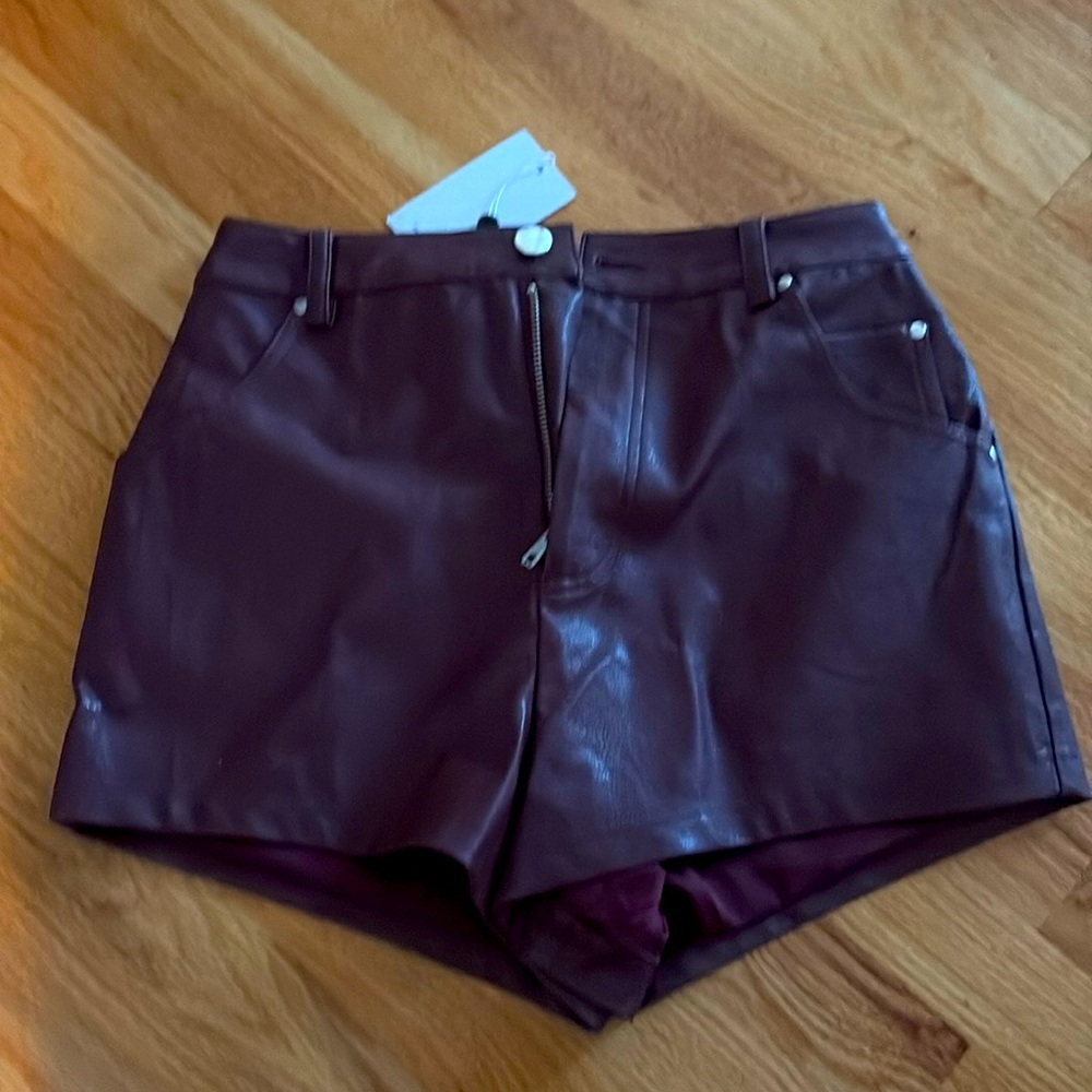Burgundy leather shorts
